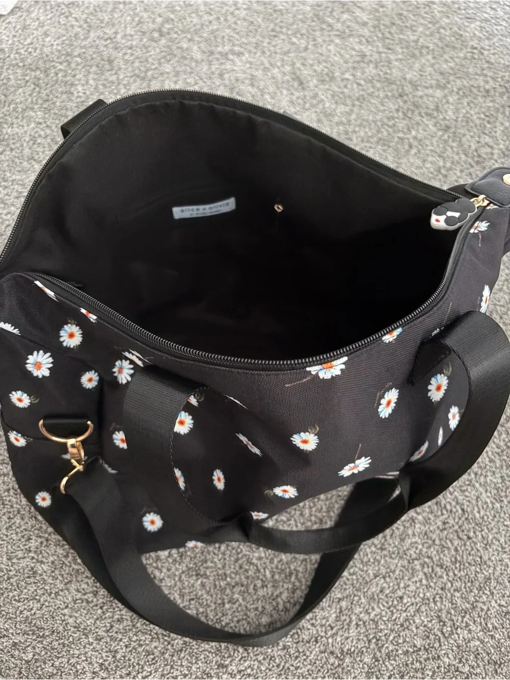 Alice + Olivia Black Daisy Print Tote with Removable Strap